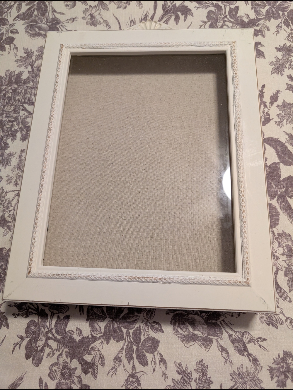 Classic Cream Decorative Shadowbox Picture Frame With Padded Insert And Pins.